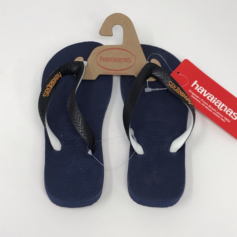 NWT Havaianas Kids 2Y Top Mix Flip Flops Marine Blue Black Brazil Rubber Sandals